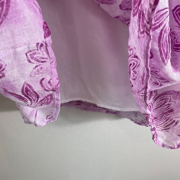 J Jill Womens Petite 10 Purple Floral Pleated Midi Skirt 100% Linen Lined - Picture 8 of 10